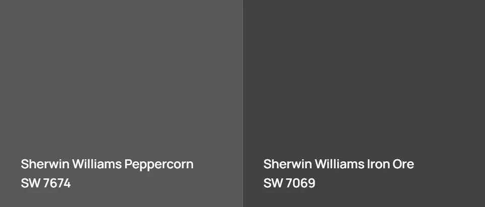 Sherwin Williams Peppercorn SW 7674 vs Sherwin Williams Iron Ore SW 7069