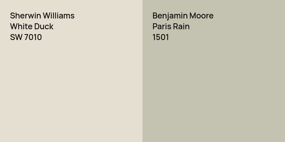 Sherwin Williams White Duck vs. Benjamin Moore Paris Rain