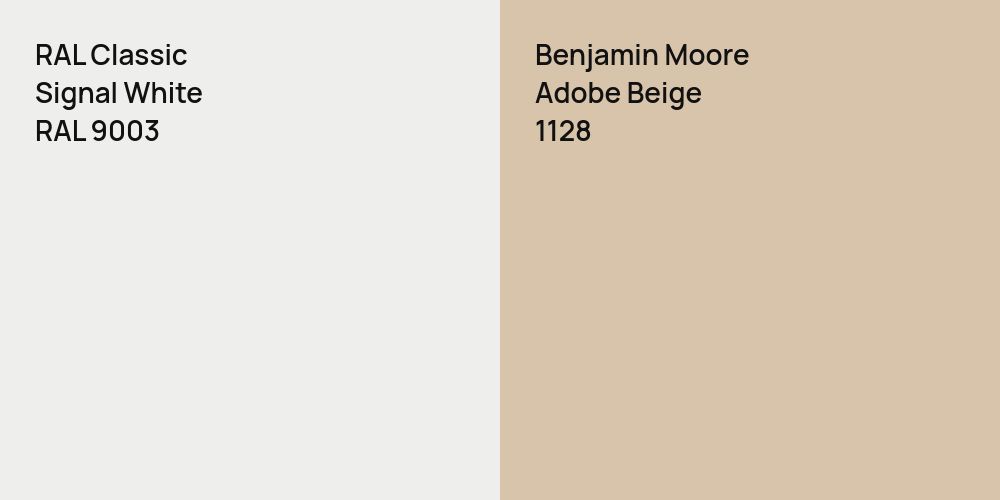 RAL Classic Signal White vs. Benjamin Moore Adobe Beige