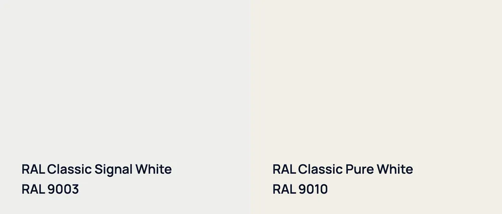 RAL Classic Signal White RAL 9003 vs RAL Classic Pure White RAL 9010