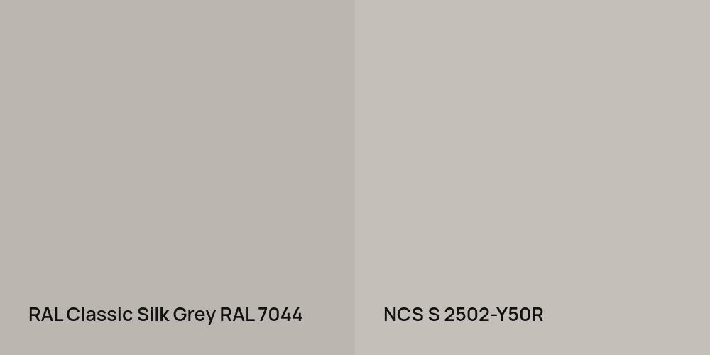 RAL Classic Silk Grey vs. NCS S 2502-Y50R