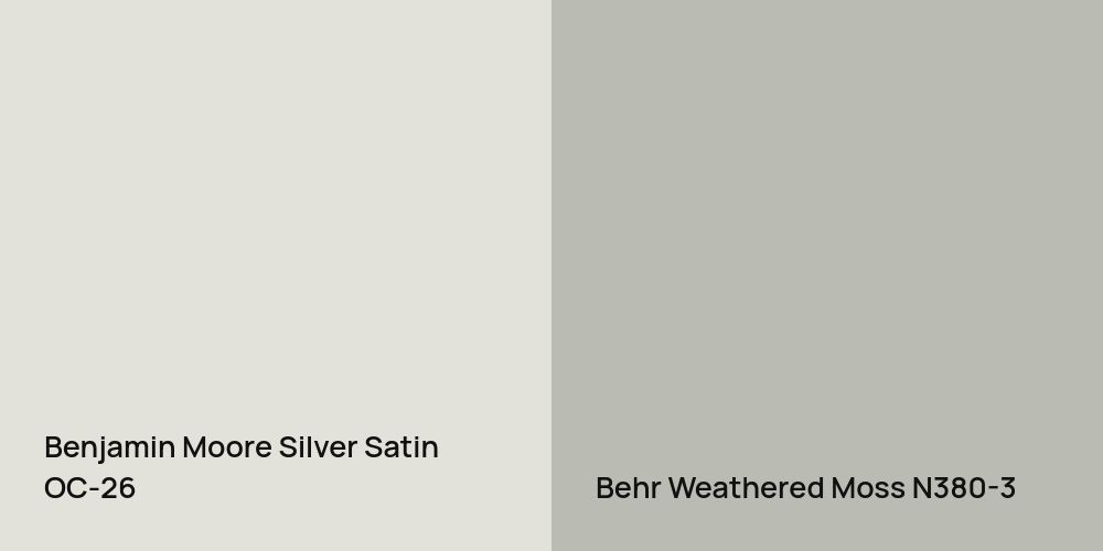 Benjamin Moore Silver Satin vs. Behr Weathered Moss