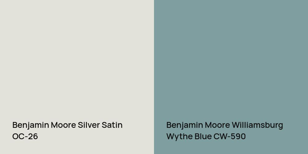 Benjamin Moore Silver Satin vs. Benjamin Moore Williamsburg Wythe Blue