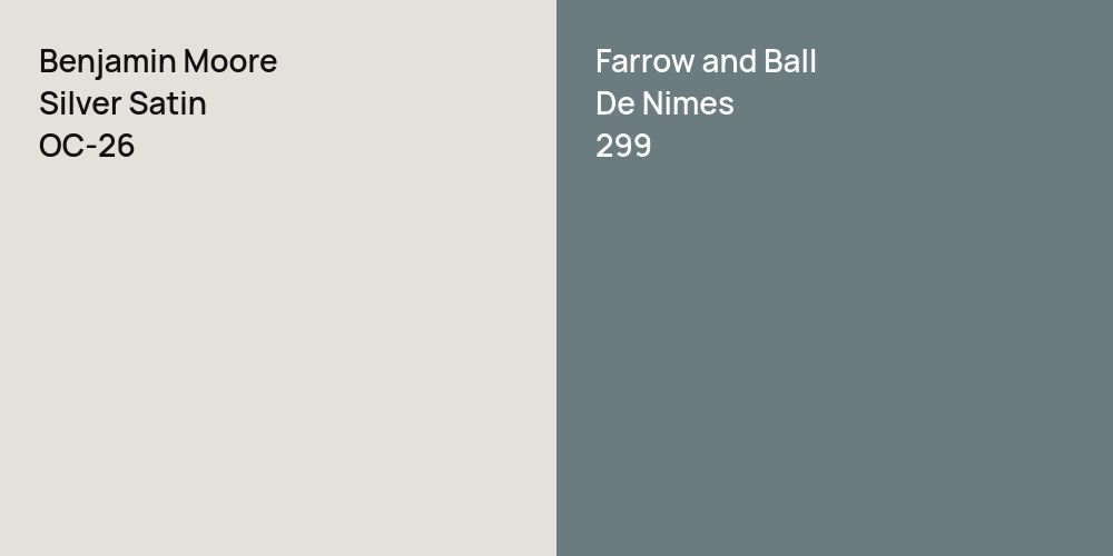 Benjamin Moore Silver Satin vs. Farrow and Ball De Nimes