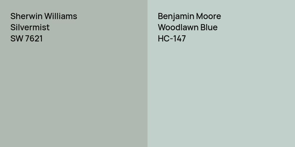 Sherwin Williams Silvermist vs. Benjamin Moore Woodlawn Blue