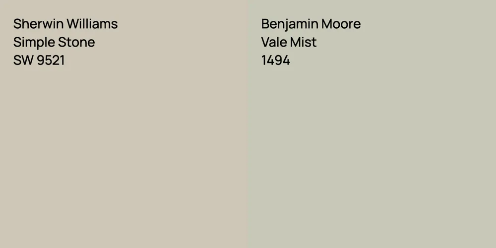 Sherwin Williams Simple Stone vs. Benjamin Moore Vale Mist