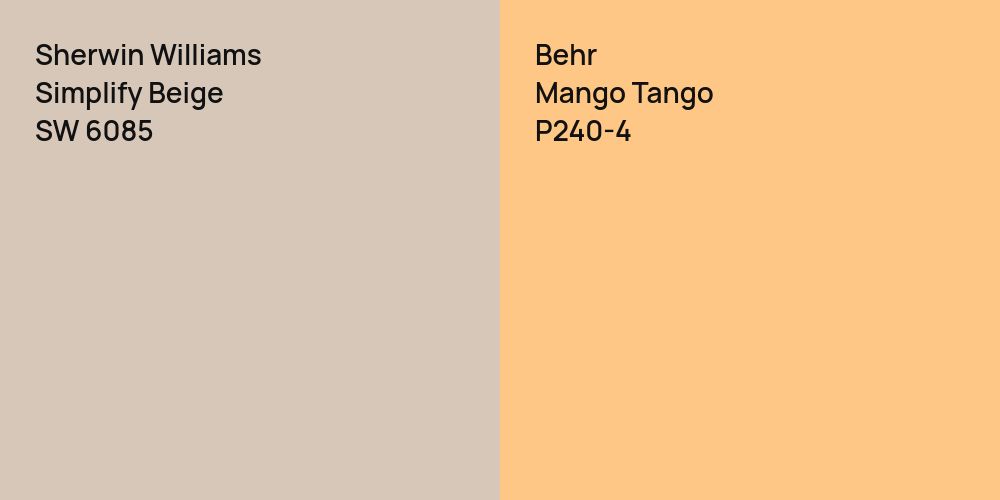 Sherwin Williams Simplify Beige vs. Behr Mango Tango