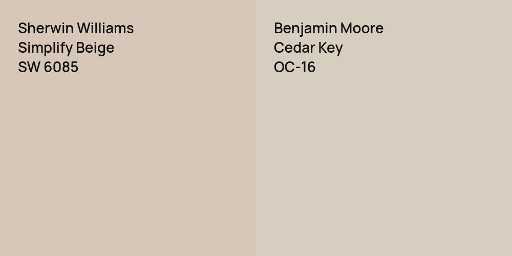 Sherwin Williams Simplify Beige vs. Benjamin Moore Cedar Key