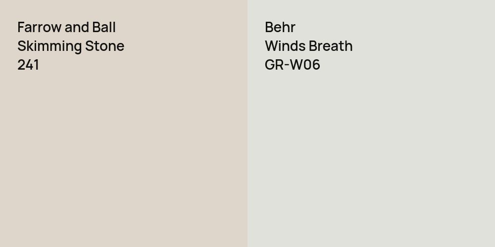 Farrow and Ball Skimming Stone vs. Behr Winds Breath