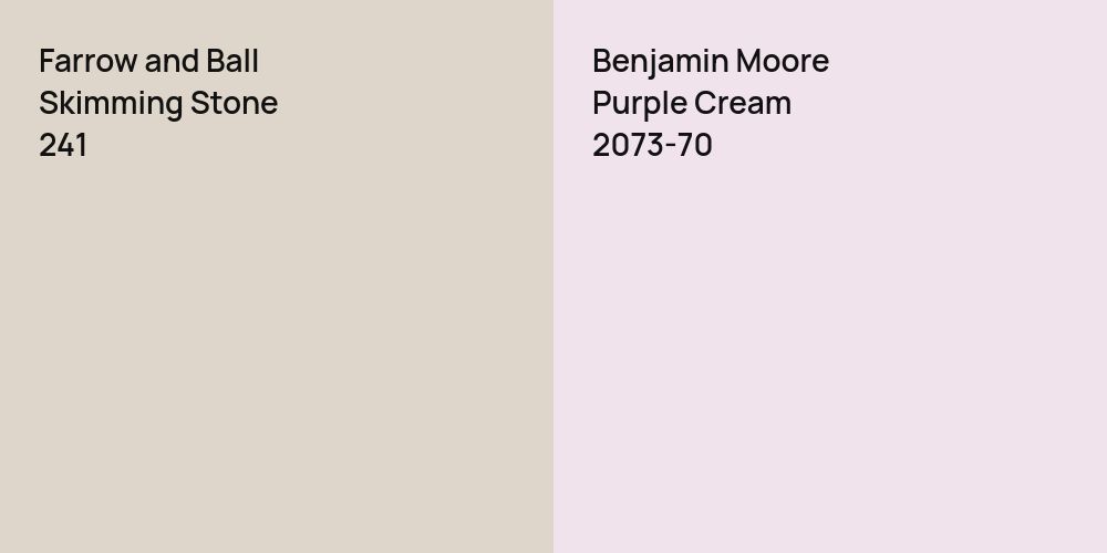 Farrow and Ball Skimming Stone vs. Benjamin Moore Purple Cream