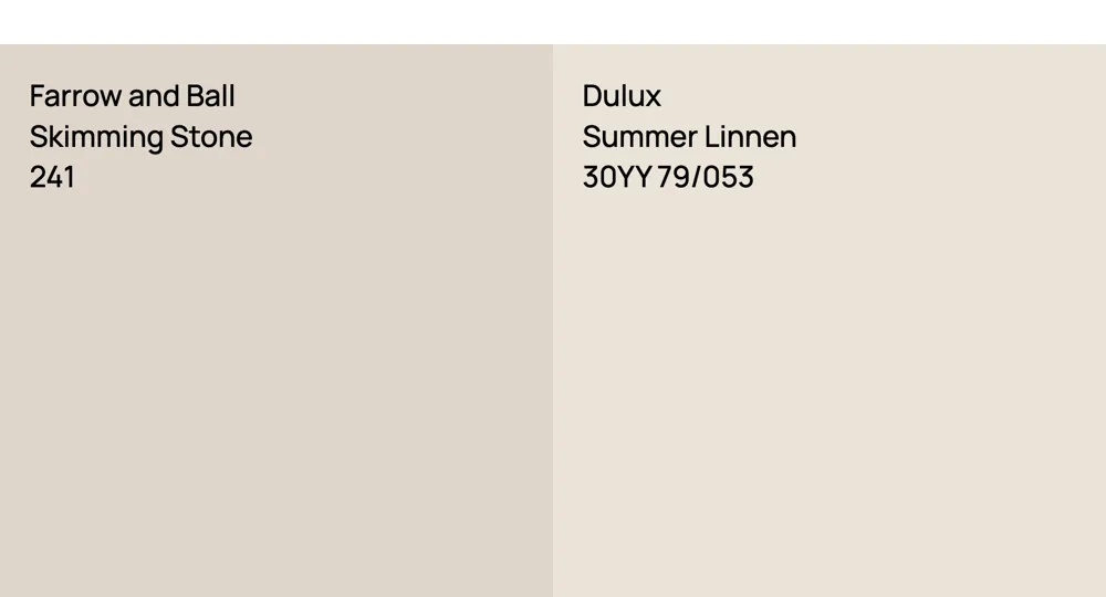 Farrow and Ball Skimming Stone vs. Dulux Summer Linnen comparison