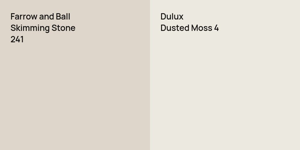 Farrow and Ball Skimming Stone vs. Dulux Dusted Moss 4