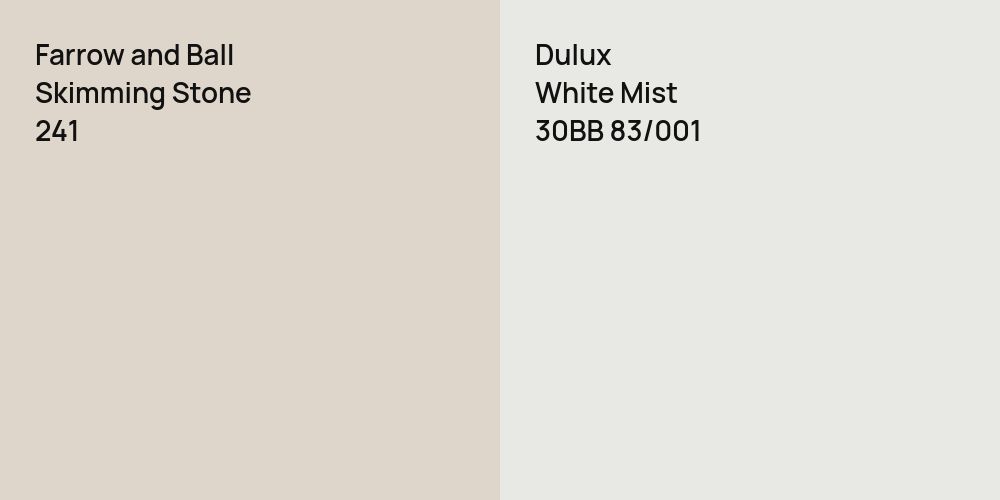 Farrow and Ball Skimming Stone vs. Dulux White Mist