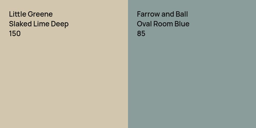 Little Greene Slaked Lime Deep vs. Farrow and Ball Oval Room Blue