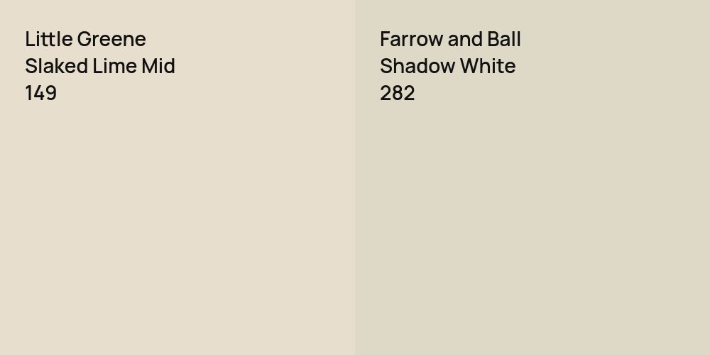 Little Greene Slaked Lime Mid vs. Farrow and Ball Shadow White