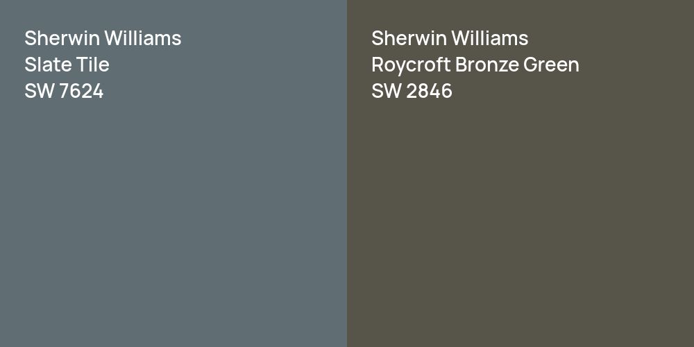 Sherwin Williams Slate Tile vs. Sherwin Williams Roycroft Bronze Green