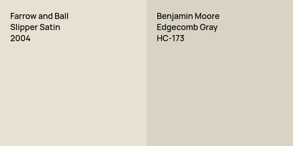 Farrow and Ball Slipper Satin vs. Benjamin Moore Edgecomb Gray