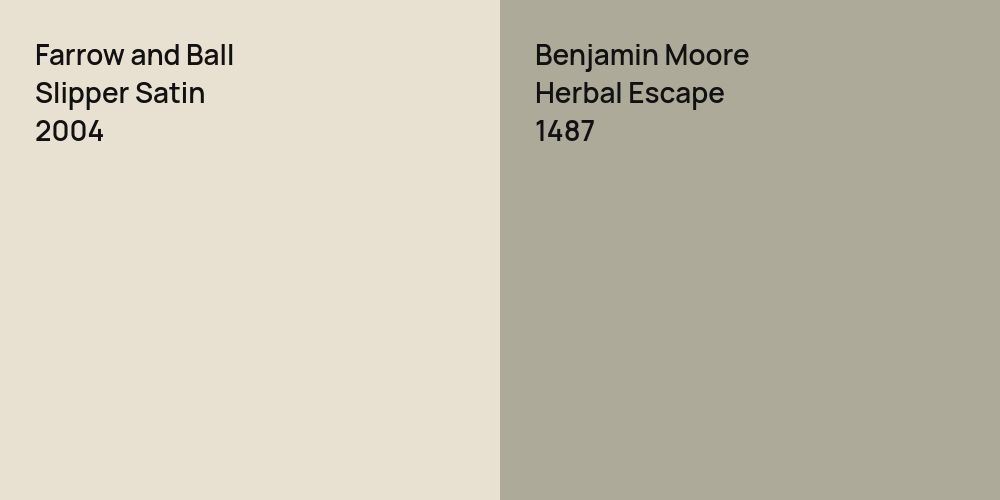 Farrow and Ball Slipper Satin vs. Benjamin Moore Herbal Escape