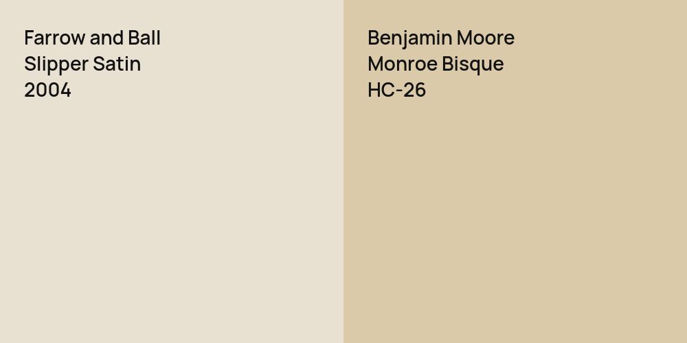 Farrow and Ball Slipper Satin vs. Benjamin Moore Monroe Bisque