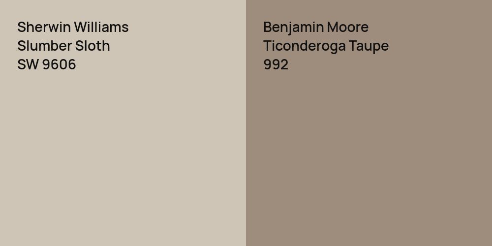 Sherwin Williams Slumber Sloth vs. Benjamin Moore Ticonderoga Taupe