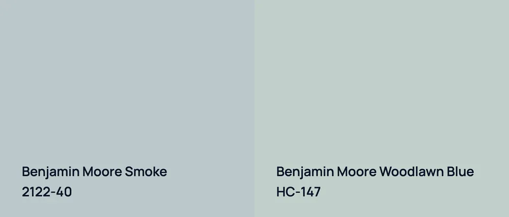 Benjamin Moore Smoke 2122-40 vs Benjamin Moore Woodlawn Blue HC-147
