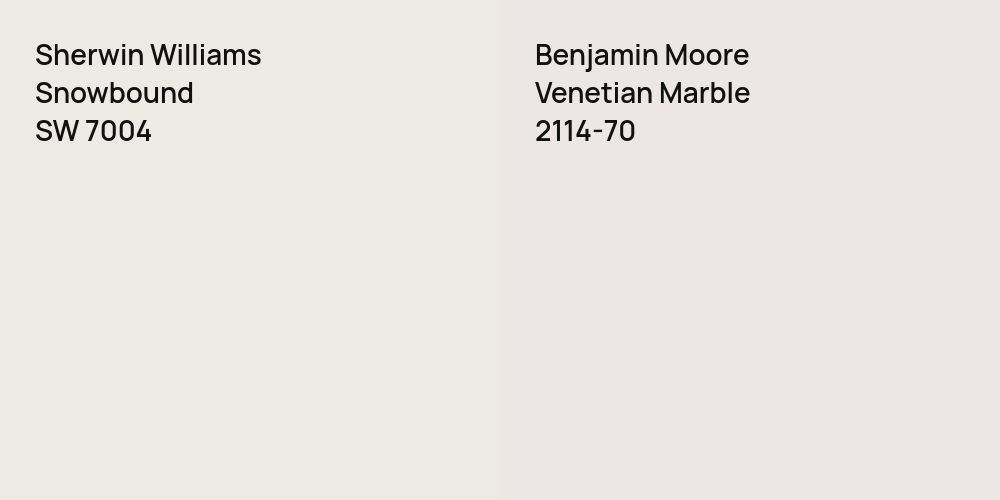 Sherwin Williams Snowbound vs. Benjamin Moore Venetian Marble