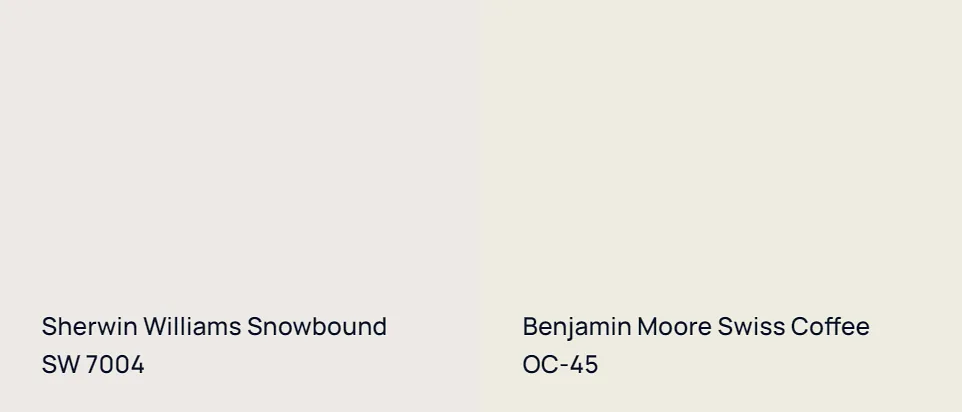 Sherwin Williams Snowbound SW 7004 vs Benjamin Moore Swiss Coffee OC-45
