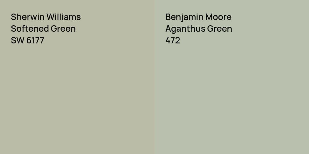 Sherwin Williams Softened Green vs. Benjamin Moore Aganthus Green