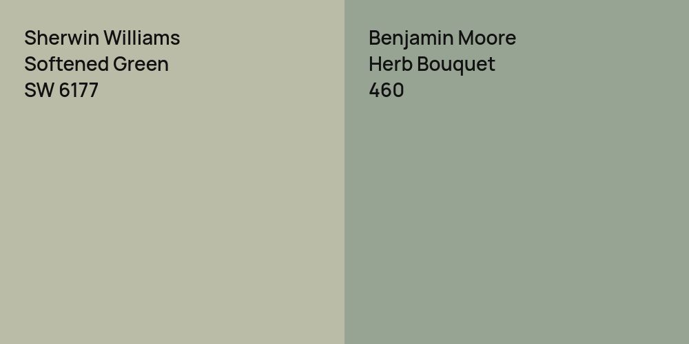 Sherwin Williams Softened Green vs. Benjamin Moore Herb Bouquet