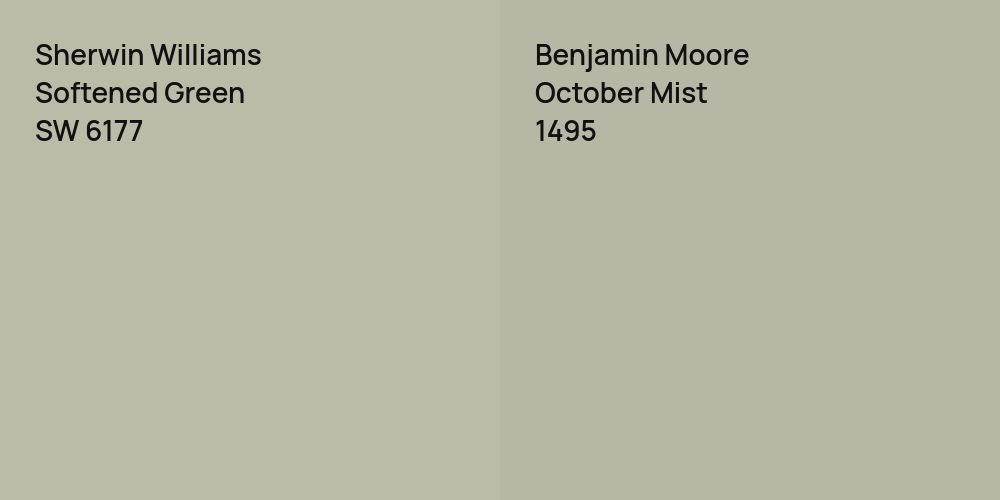 Sherwin Williams Softened Green vs. Benjamin Moore October Mist