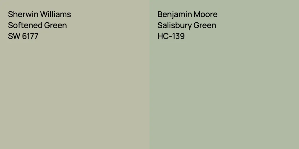 Sherwin Williams Softened Green vs. Benjamin Moore Salisbury Green