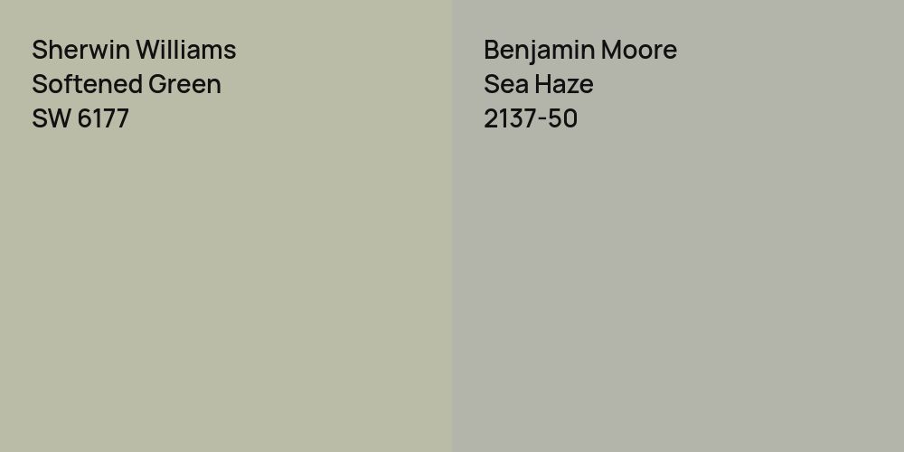 Sherwin Williams Softened Green vs. Benjamin Moore Sea Haze