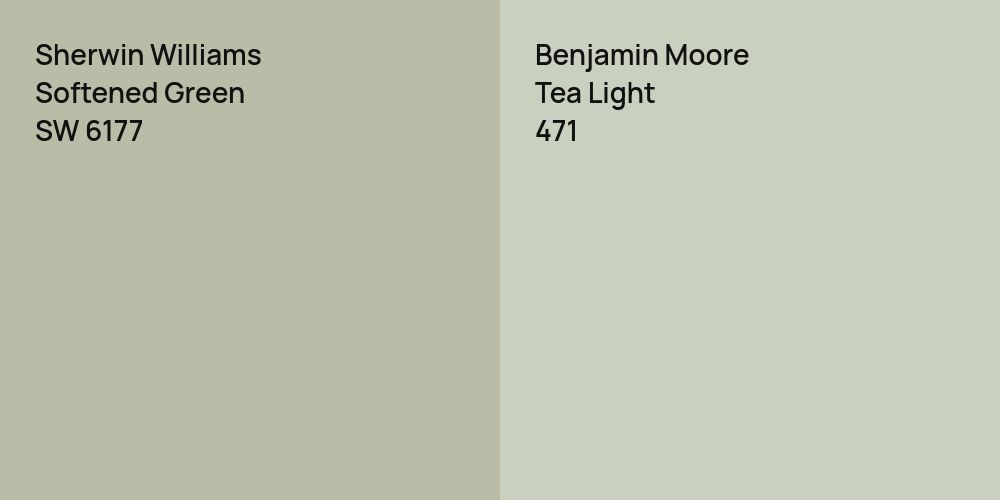 Sherwin Williams Softened Green vs. Benjamin Moore Tea Light