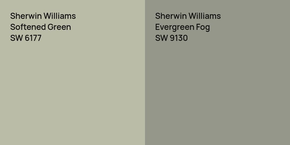 Sherwin Williams Softened Green vs. Sherwin Williams Evergreen Fog