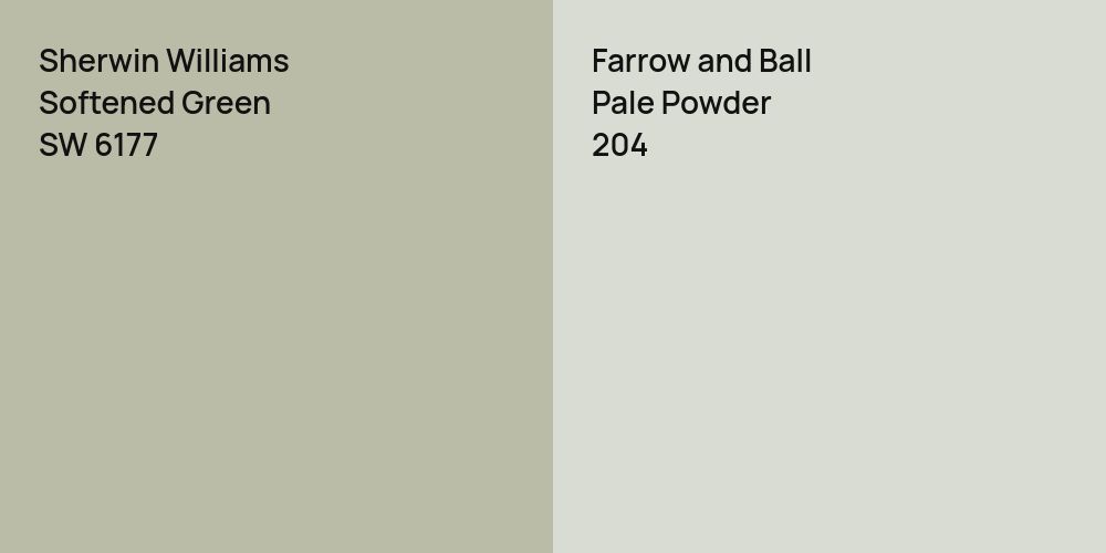 Sherwin Williams Softened Green vs. Farrow and Ball Pale Powder