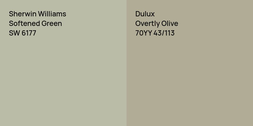 Sherwin Williams Softened Green vs. Dulux Overtly Olive