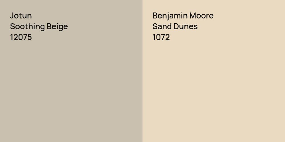 Jotun Soothing Beige vs. Benjamin Moore Sand Dunes