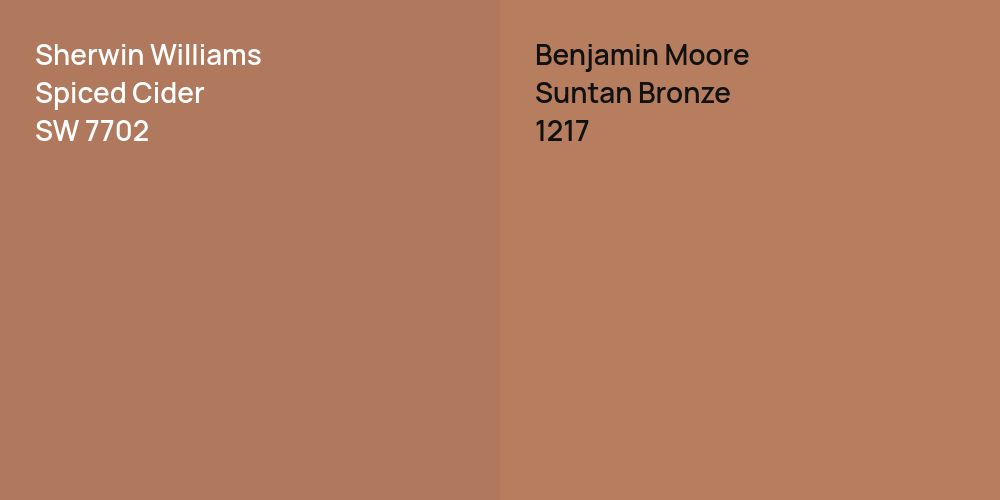 Sherwin Williams Spiced Cider vs. Benjamin Moore Suntan Bronze