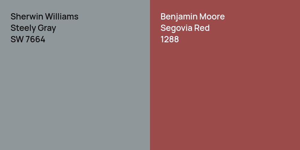 Sherwin Williams Steely Gray vs. Benjamin Moore Segovia Red