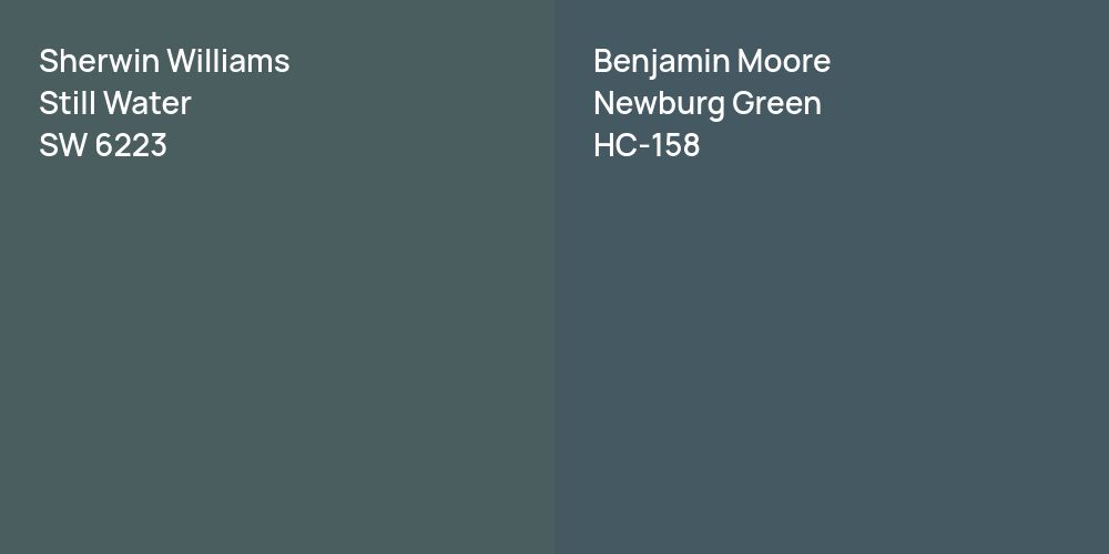 Sherwin Williams Still Water vs. Benjamin Moore Newburg Green