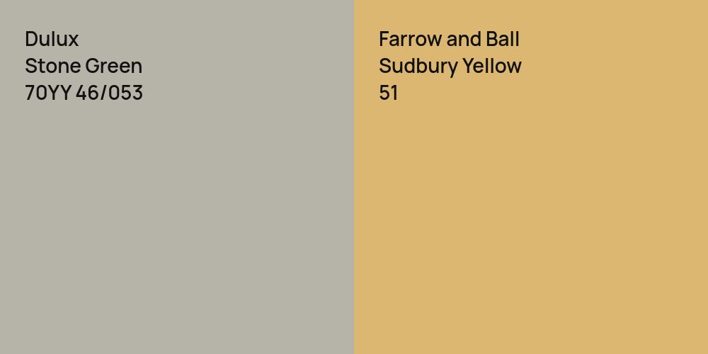 Dulux Stone Green vs. Farrow and Ball Sudbury Yellow