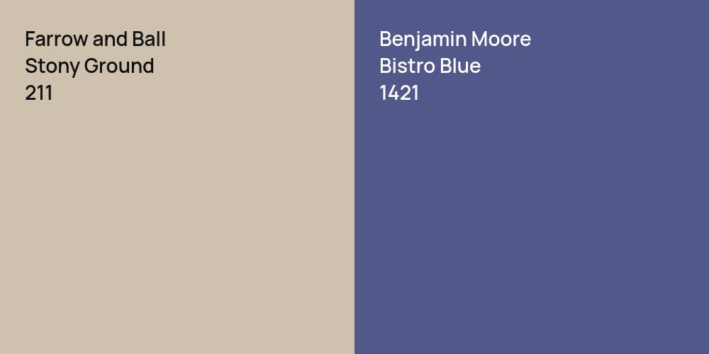 Farrow and Ball Stony Ground vs. Benjamin Moore Bistro Blue