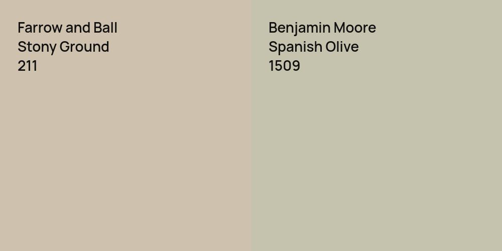 Farrow and Ball Stony Ground vs. Benjamin Moore Spanish Olive