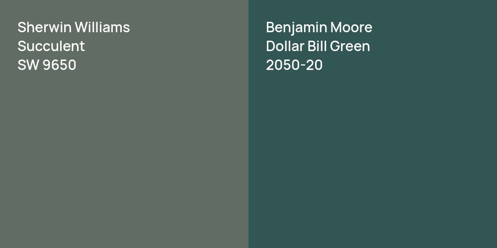 Sherwin Williams Succulent vs. Benjamin Moore Dollar Bill Green