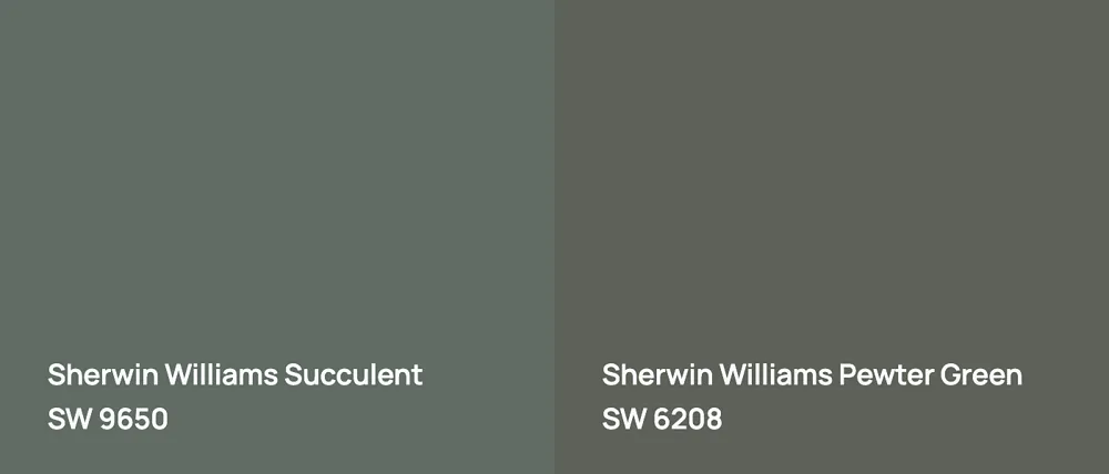 Sherwin Williams Succulent SW 9650 vs Sherwin Williams Pewter Green SW 6208