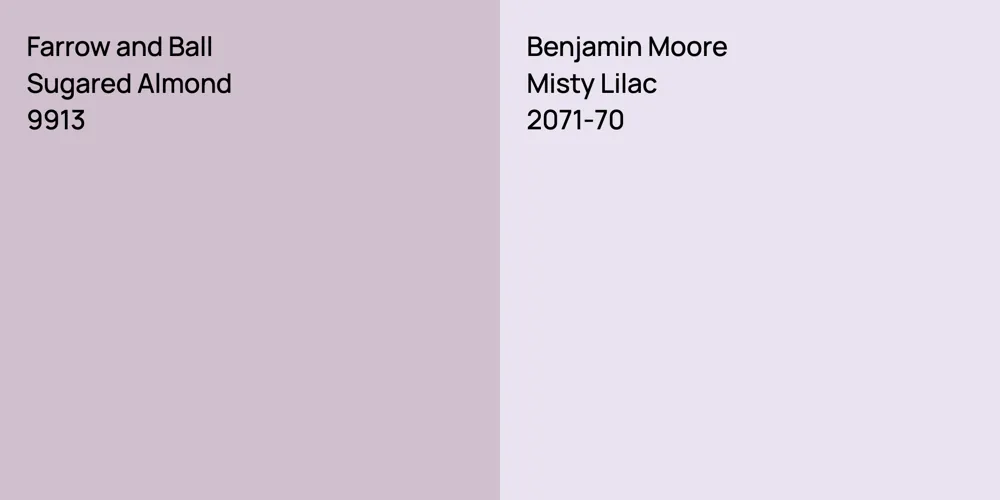 Farrow and Ball Sugared Almond vs. Benjamin Moore Misty Lilac