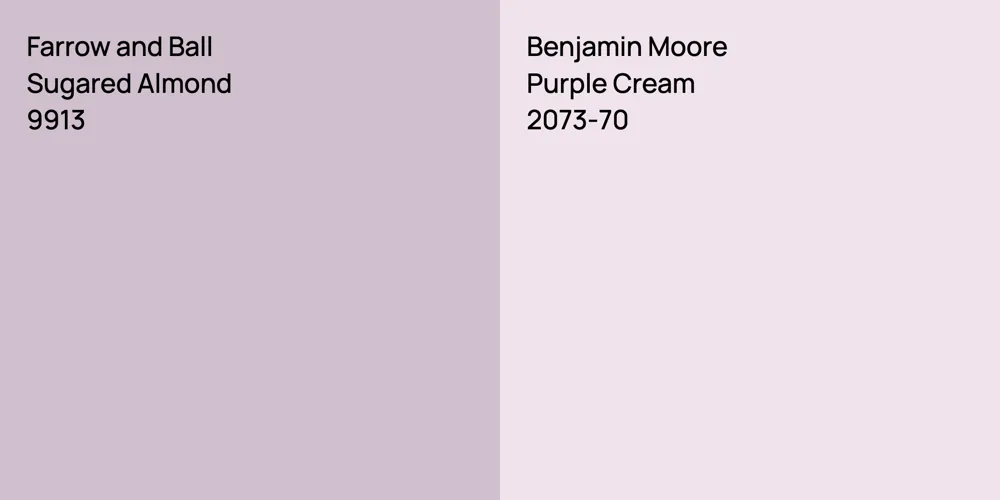 Farrow and Ball Sugared Almond vs. Benjamin Moore Purple Cream