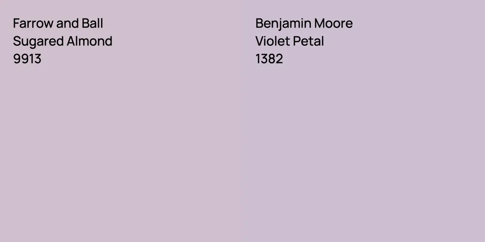 Farrow and Ball Sugared Almond vs. Benjamin Moore Violet Petal