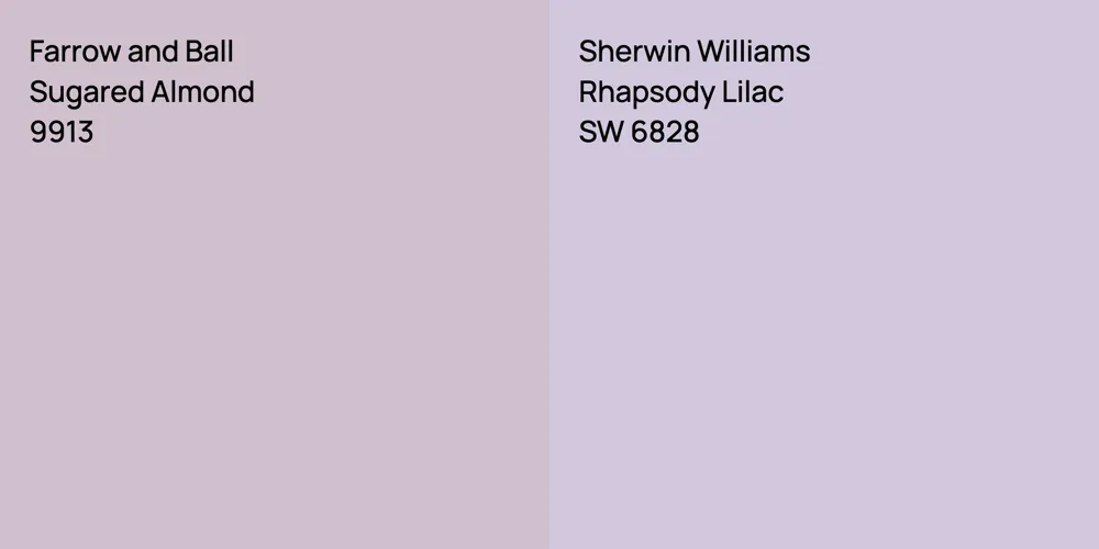 Farrow and Ball Sugared Almond vs. Sherwin Williams Rhapsody Lilac