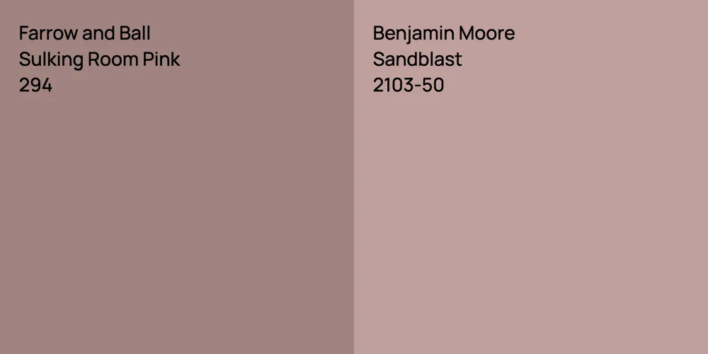 Farrow and Ball Sulking Room Pink vs. Benjamin Moore Sandblast